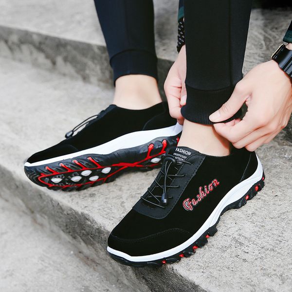 

spring and summer outdoor men's elastic band men new style hiking shoes shoe cloth athletic shoes hiking round-toe, Black