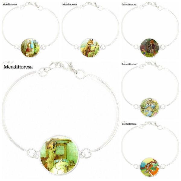 

for party gift harajuku style jewelry with silver plated glass cabochon bracelet bangle the tale of mr. tod fox, Golden;silver