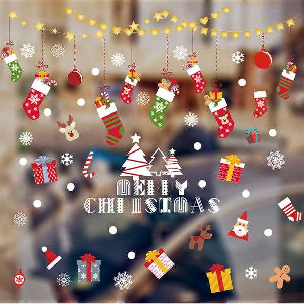 

new christmas removable diy santa claus socks gift cartoon wall stickers for shop window glass home décor