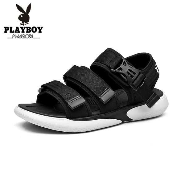 

playboy new men sandals gladiators casual roman shoes outside breathable mens sandals summer comfortable light sandalias, Black