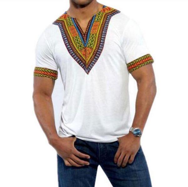 

new men's 2020 african national print v-neck short sleeve t-shirt, White;black