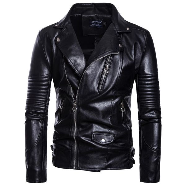

high-end ouma 2018 autumn new style men fold-down collar locomotive leather coat men's wear foreign trade leather jacket b029, Black