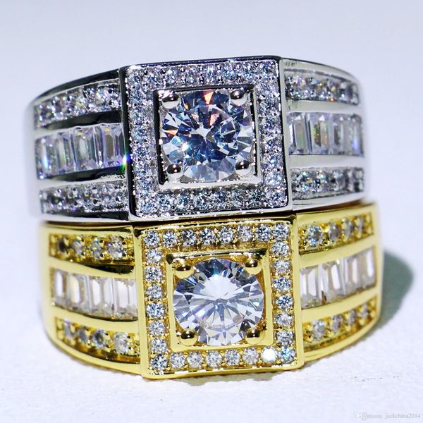 

new arrival original desgin luxury jewelry 10kt white&gold filled round cut white z cz diamond gemstones men ring gift box, Slivery;golden