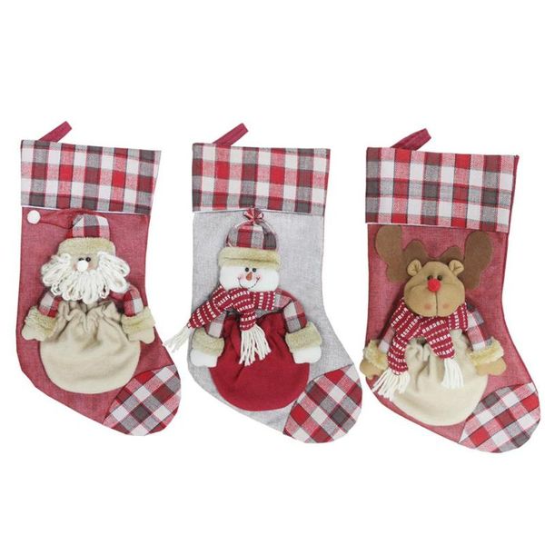 

christmas stocking children plaid santa claus sock gift bag candy bag xmas tree decoration candy bauble christmas tree