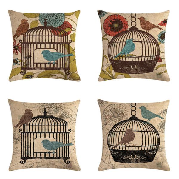 Acheter Taie Doreiller Home Textile Canapé Décor Linge De Maison Petit Oiseau Cage à Oiseaux Carré Impression Canapé Taie Doreiller Décoratif Pour