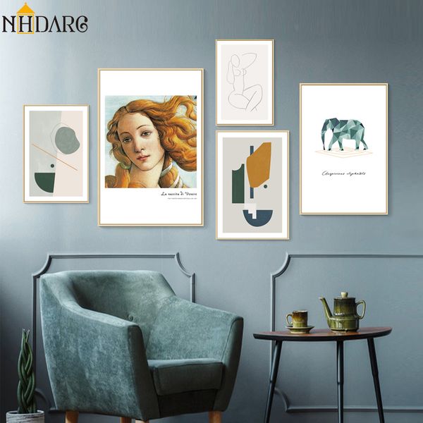 

birth of , geometrical abstract elephant nordic poster and prints canvas giclee art wall picture for living room home decor