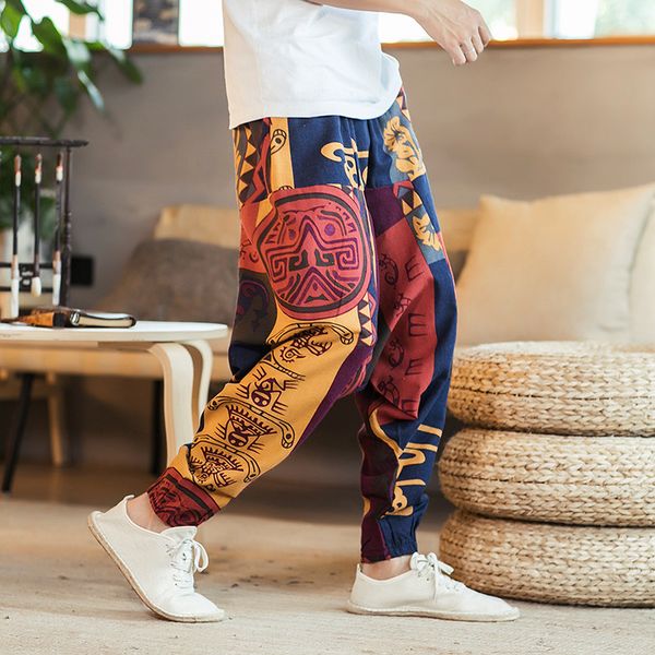 

2019 в китайском стиле весна-лето новый стиль мужская хлопок белье повседневные брюки sportsman printed плюс размера сыпучие версии hip hop, Black