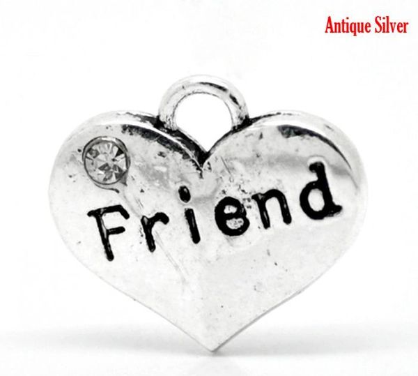 

doreenbeads 20pcs antique silver rhinestone "friend" heart charm pendants 16mmx14mm(5/8"x 4/8