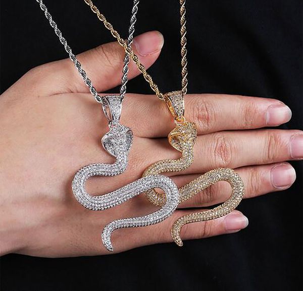 

14k gold cz s shape cobra snake pendant necklace cubic zircon cool men women gift jewelry rapper singer accessories, Silver