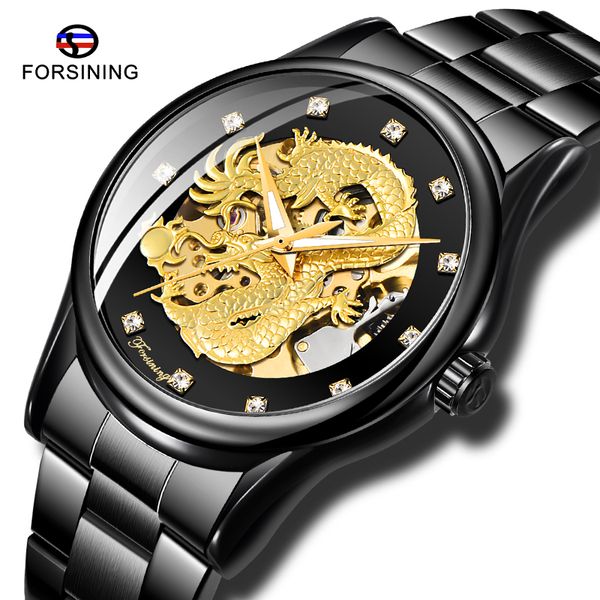 

forsining luxury dragon dial mechanical watch men luminous hands automatic watches men business watch dropshipping, Slivery;brown