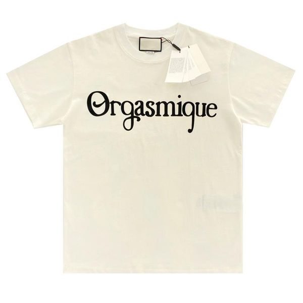 

20ss made in italy orgasmique embroidery logo beige tee street fashion casual short sleeve shirt men women, White;black