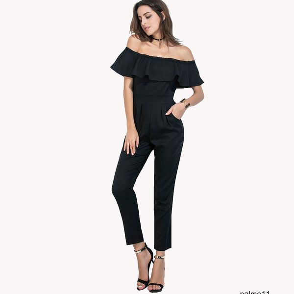 

women designer collar ruffled slim pocket jumpsuit trousers oe1x, Gray