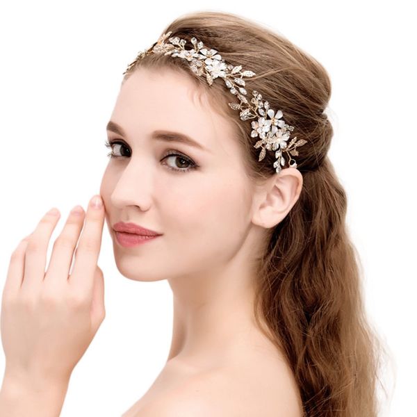 

серебряный цветочный ручной работы жемчуг кристалл лист свадебный головной убор тиара свадебный оголовье аксессуары для волос старинные огол, Golden;white