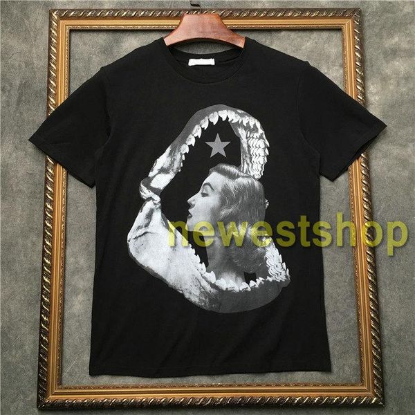 

2020 luxury mens shark teeth print t shirt beauty star printing tshirt designer t shirts casual cotton, White;black