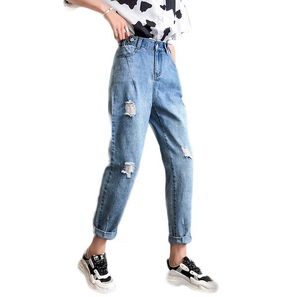 

the new 2019 summer haren pants are baggy, ripped, straight and tight, Blue