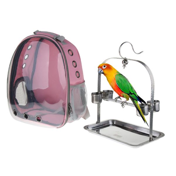 

travel pet parrot carrier bird travel bag space capsule transparent backpack with stand perch cup 8 colors