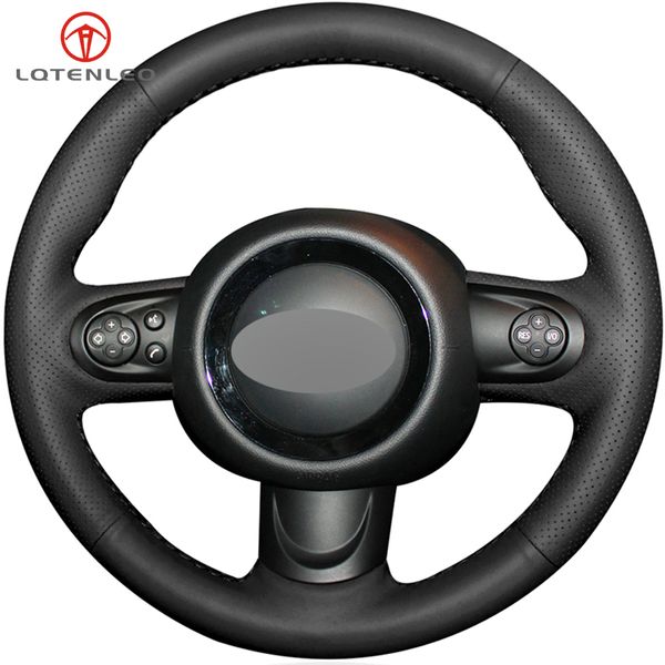

black artificial leather hand-stitched car steering wheel cover for mini coupe cooper clubman roadster 2004-2015