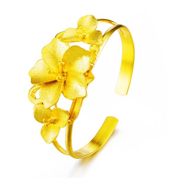 Brazalete con diseño de 3 flores, dije lleno de oro amarillo de 18 quilates, exquisito brazalete para mujer para fiesta de boda, regalo