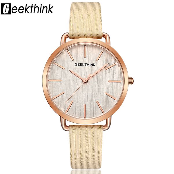 

geekthink quartz watch women watches casual ladies wristwatch rose gold leather clock female relojes para mujer, Slivery;brown