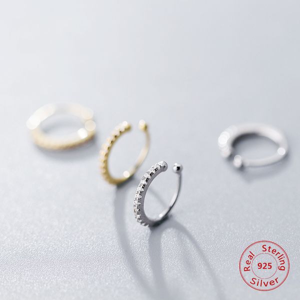 

new fashion 925 sterling silver jewelry korean version of simple no pierced ear clip earrings round earrings ear wrap earcuff, Golden;silver