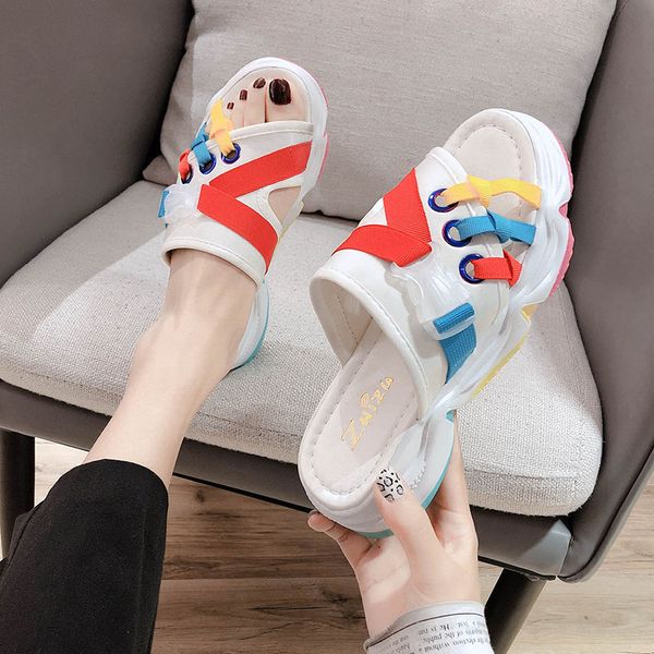 

sneaker shoes womens slippers outdoor summer woman pantofle lady slides med on a wedge loafers beach 2020 girl, Black