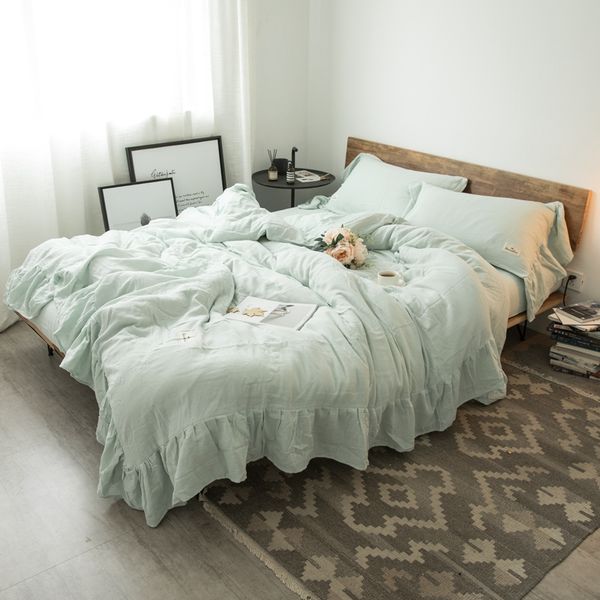 Princess Bedding Set White Grey Pink Cotton Bed Sheet Set Queen