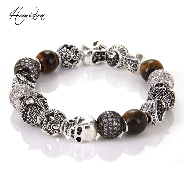 

thomas style km bead bracelet with eagle tiger's eye owl maori skull beads, karma bracelet rebel heart jewelry for men ts kb539, Golden;silver