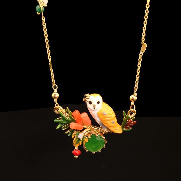 

france new pattern enamel snow owl crystal glaze owl necklace plated really gold prevent allergy women j, Silver