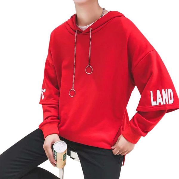 

autumn winter men sweatshirt streetwear solid color students fashion loose all match sports hooded coat sweatshirts male, Black
