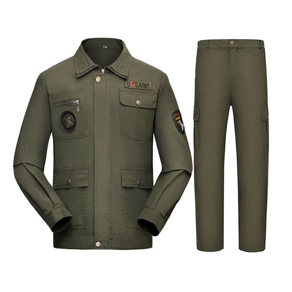 

2 pcs/set jacket + pants set breathable quick drying long sleeve multi pocket coat trousers for outdoor training uniform kit, Blue;black