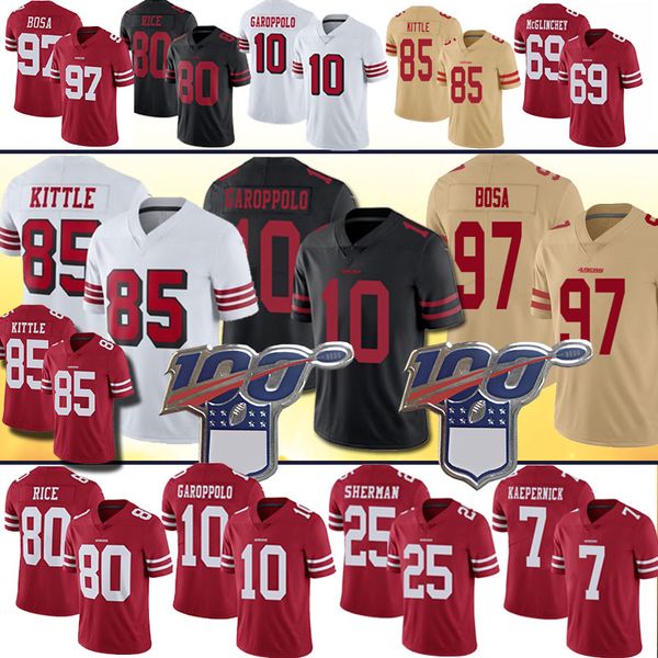 

85 george kittle 97 nick bo a 49er jer ey 10 jimmy garoppolo 25 richard herman 55 dee ford 7 kaepernick jerry rice jer ey, Black;red