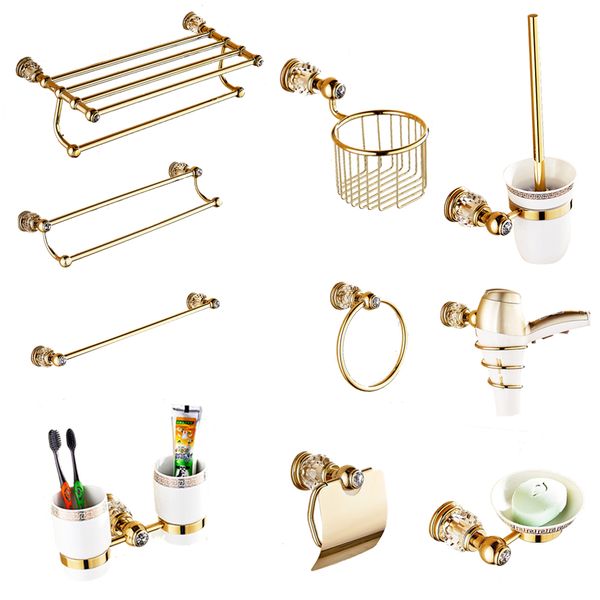 

european gold bathroom hardware set crystal bathroom accessories set wall mounted brass towel paper rack roll holder