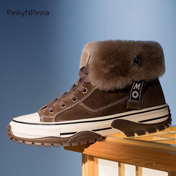 

super warm women cow suede sheep fur flat sneakers winter outdoor casual shoes luxury preppy street young girls, Black