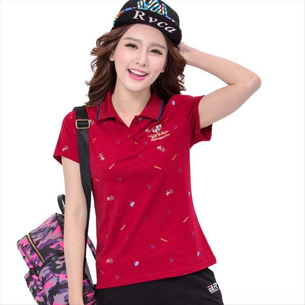 

ms. xia short-sleeved t- with collar middle-aged mother large-size printed sports polo all-match shirt shirt cotton top, White