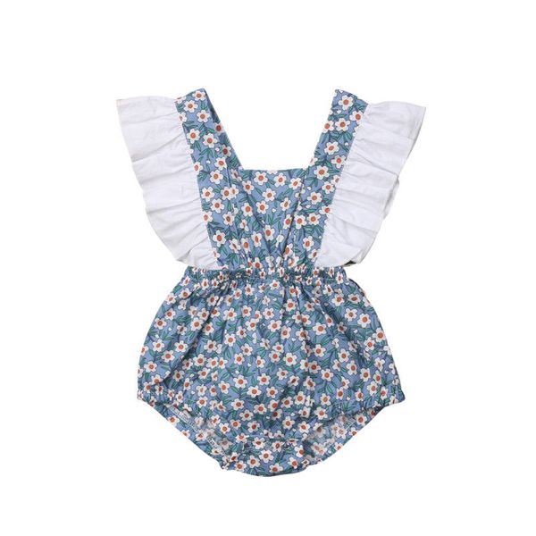 

3 colors baby girl floral sleeveless romper, Blue
