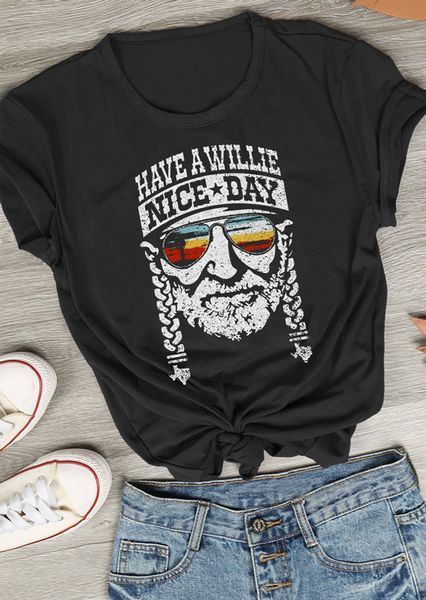 

new fashion women t-shirt summer short sleeve have a willie nice day character t-shirt female casual t shirt ladies tee, White