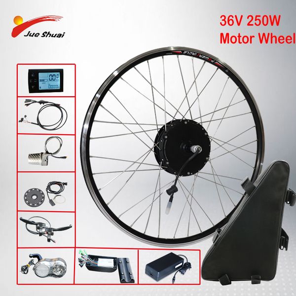 

36v 250w мощный электрический велосипед conversion kit концентратор мотор колеса высокой емкости передней 20/24 / 26 / 27.5inch 700c diy kit, Silver;blue