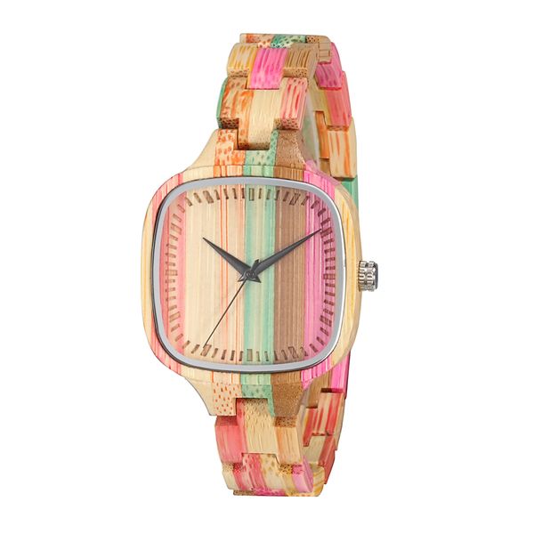 

men women fashion colorful bamboo watch japan quartz handmade full wooden bracelet luxury wristwatches gifts for lovers, Slivery;brown