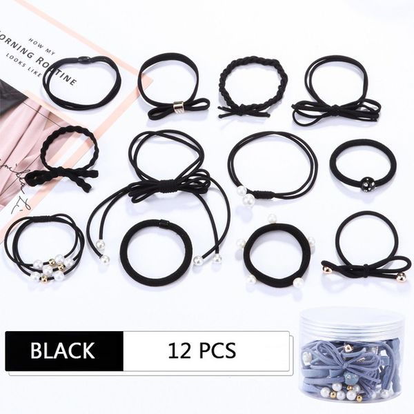 

12pcs/set high elastic hair bands solid pearl stretch hair ties for women girls ponytail holder ropes hair accessories, Slivery;white