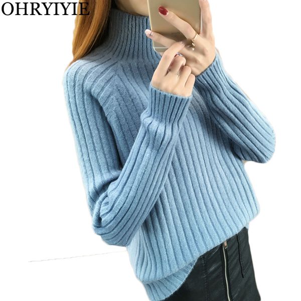 

ohryiyie blue long sleeve knit pullover sweater women 2019 autumn winter turtleneck ribbed sweaters female thick warm basic, White;black