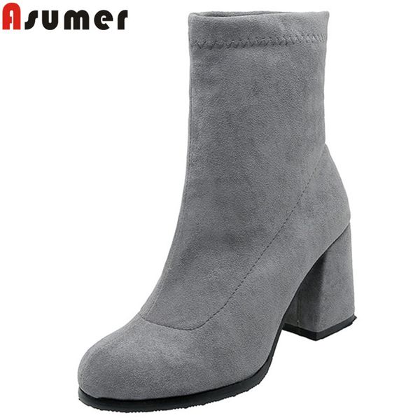 

asumer 2020 new autumn winter boots for women round toe ladies boots slip on square high heels shoes ankle for women, Black