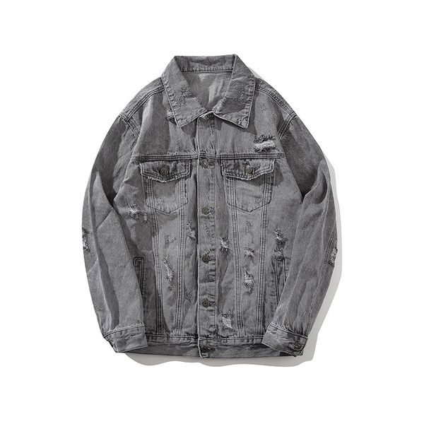 

men's jacket original high street hip hop new cardigan coat denim clothing retro solid color coat, Black;brown