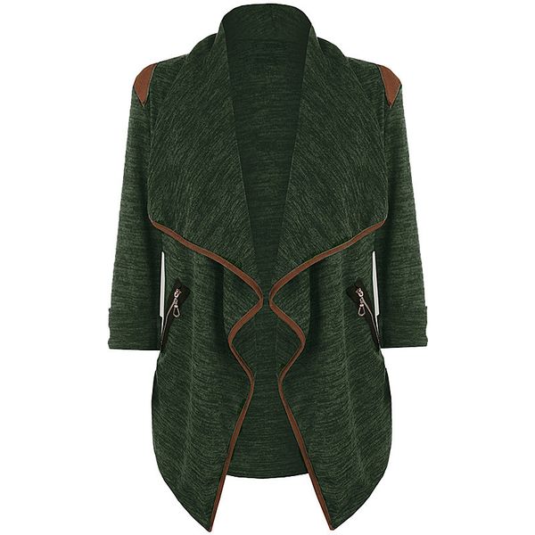 

plus size 3xl autumn fashion patchwork zipper pocket knitted cardigan coat women casual turn-down collar long sleeve coat hd1515, Black;brown