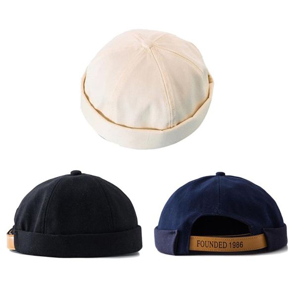 

56-58cm retro docker sailor biker cap men adjustable casual brimless skull loop beanie hat 2019