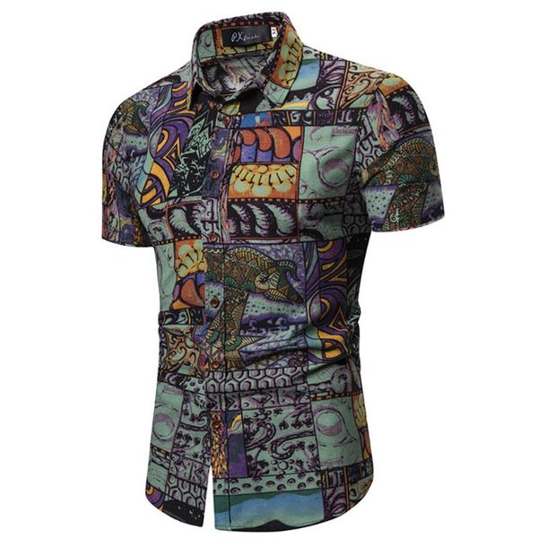 

гавайские рубашки льняные рубашки мужчины комок груди кнопка с коротким рукавом круглый подол повседневный свободный галстук хенли мужская р, White;black