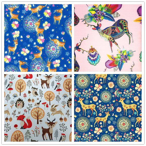 

printing sika deer cloth waterproof fabric yard for backpack cloth handbag fabric handicraft diy garment sewing supplies, Black;white