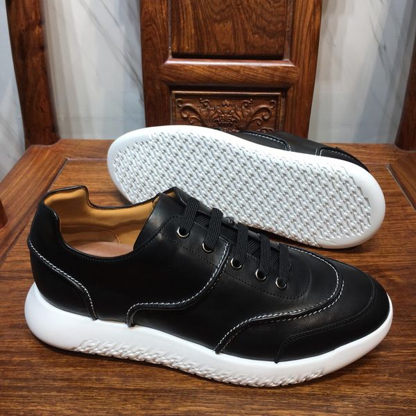 

18ss luxury nice women sports shoes luxury casual leather shoes men all leather sport sneaker personality trainer dress party shoe daily run, Black