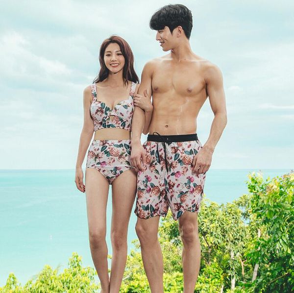 

2019 couple swimsuit women bikini men board shorts swimming trunks boxer sweat beach swimwear surfing board short fitness plus