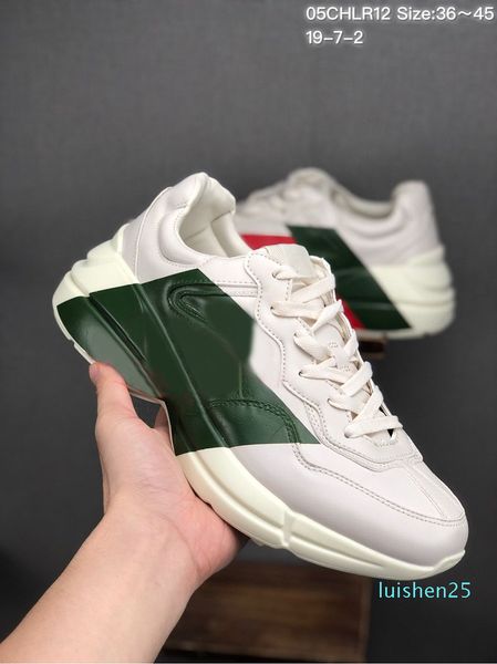 

2019 rhyton leather sneaker mens designer shoes with strawberry wave mouth tiger print lux vintage trainer women designer shoes l25, Black