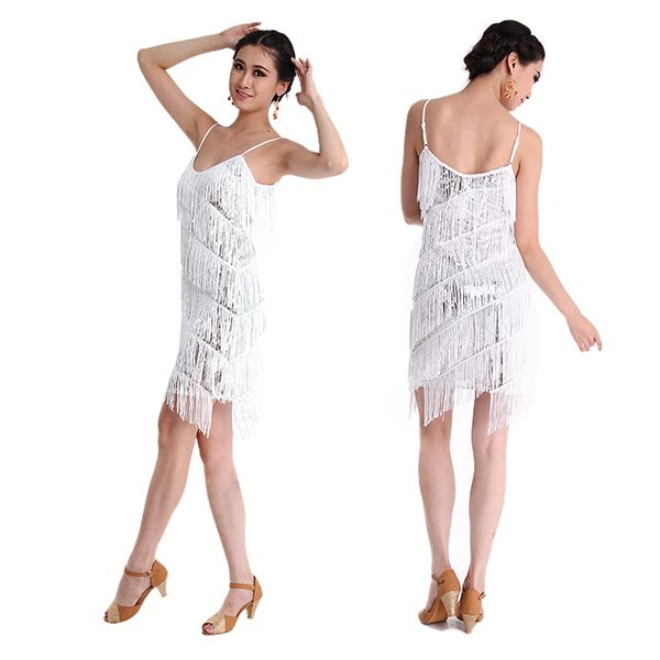 

women latin dance dress fringed tassel pole ball costumes, Black;red